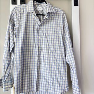 Eton Blue and White Checkered Button Down Shirt- Unisex